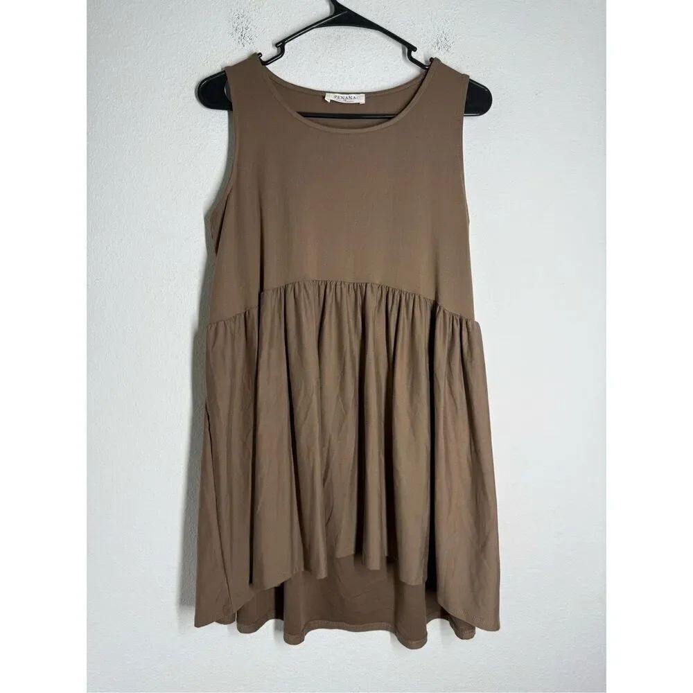 Zenana Women's Round Neck Sleeveless Top Waist Shirring Baby Doll Tunic Size M